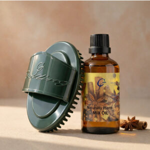 蠍尾體刷搭配漢方溫熱按摩精油，活絡氣血，筋肉保健，腹部暖宮按摩