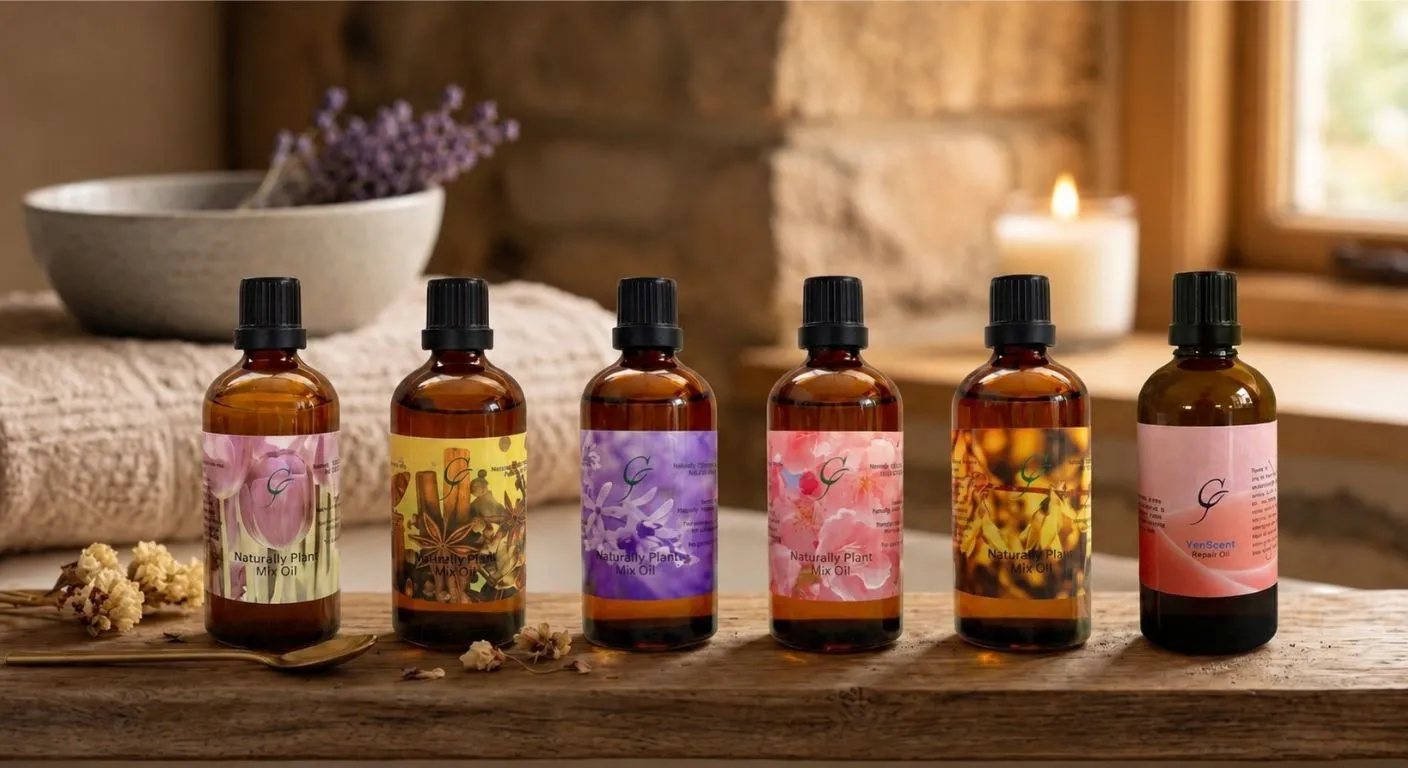YenScent 妍芳禾本按摩精油系列展示,多款植物複方按摩精油適合居家身體按摩、肌膚保養與日常放鬆護理。