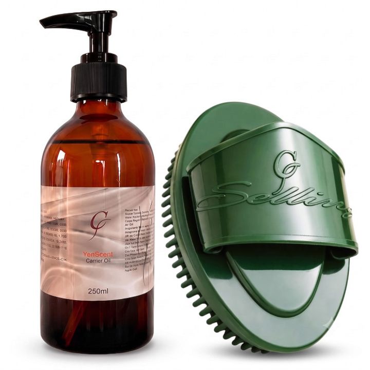 YenScent Carrier Oil 250ml & Selling® Body Massage Brush Set,植物性基底按摩油搭配身體按摩刷,適合居家 SPA 全身按摩保養。